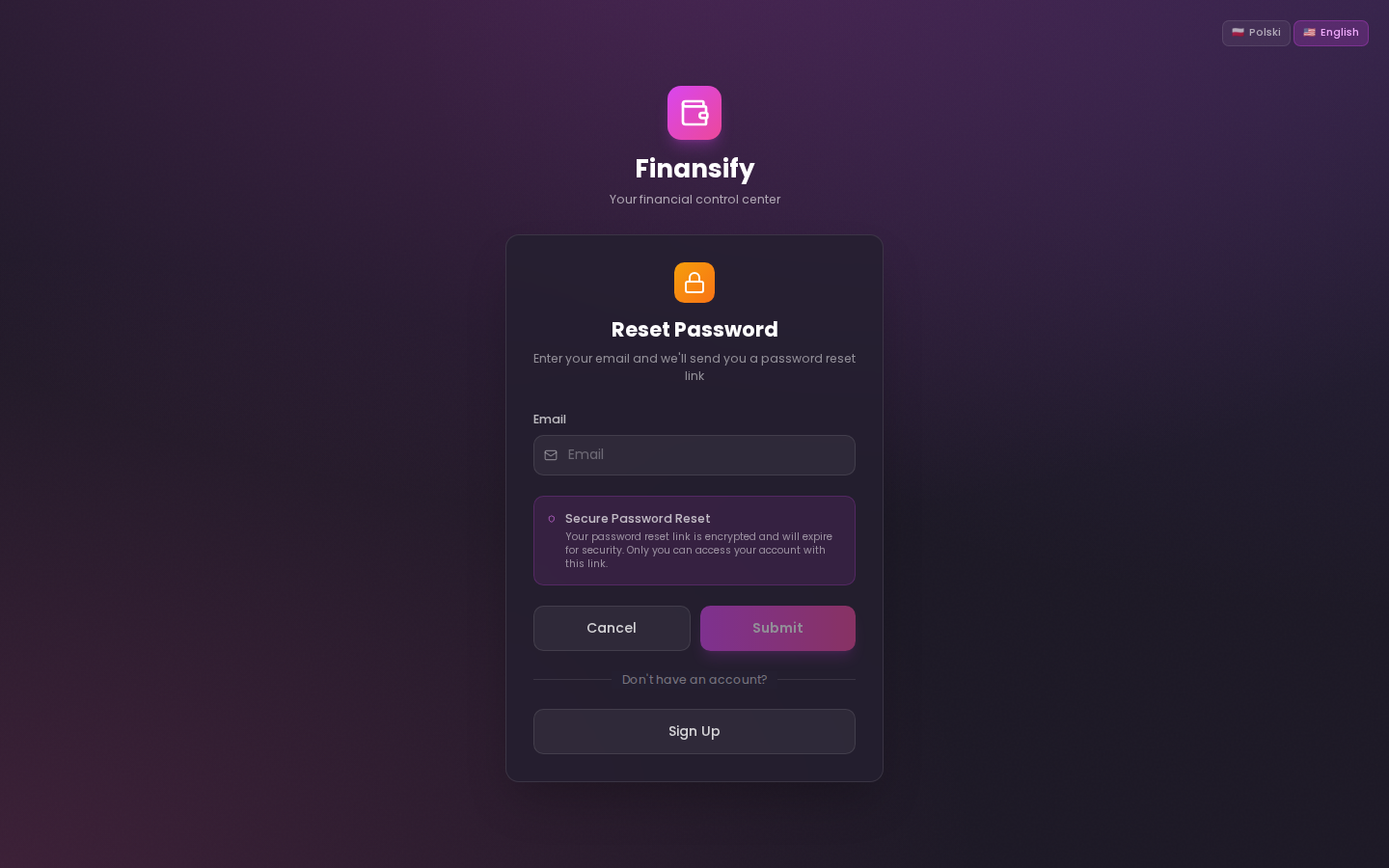 "Forgot your password?" page with an email field and send button