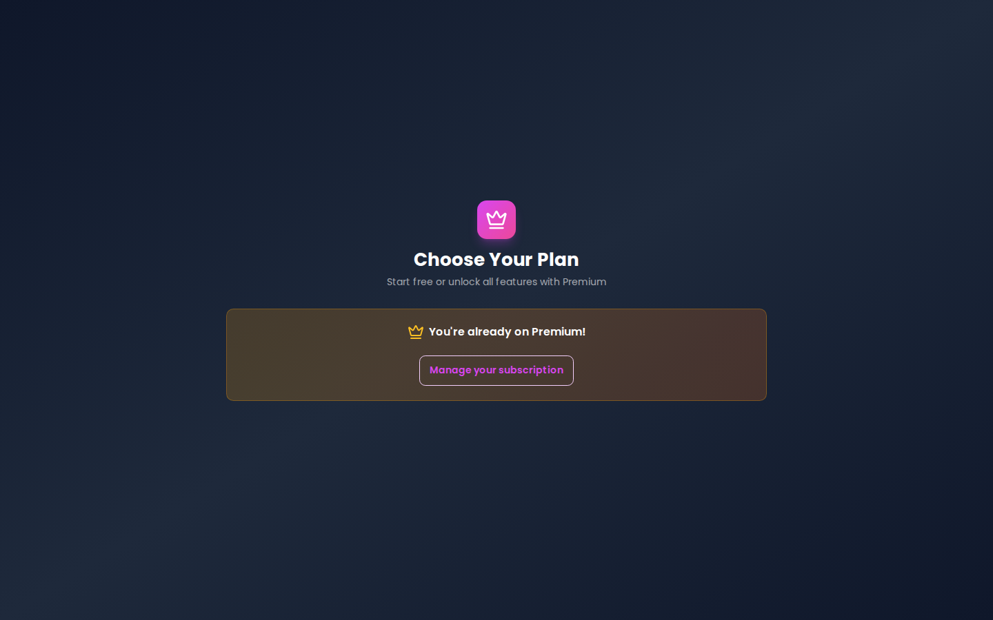 Payment screen with monthly/annual plan selection
