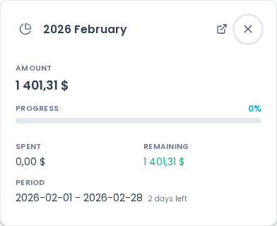 Event detail dialog — transaction card with name, amount, category, and "View details" button