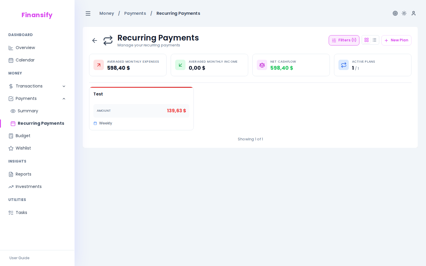 Payment template list — cards: "Rent" (1,500 PLN, monthly), "Netflix" (54.99 PLN, monthly), "Salary" (8,000 PLN, income, monthly)