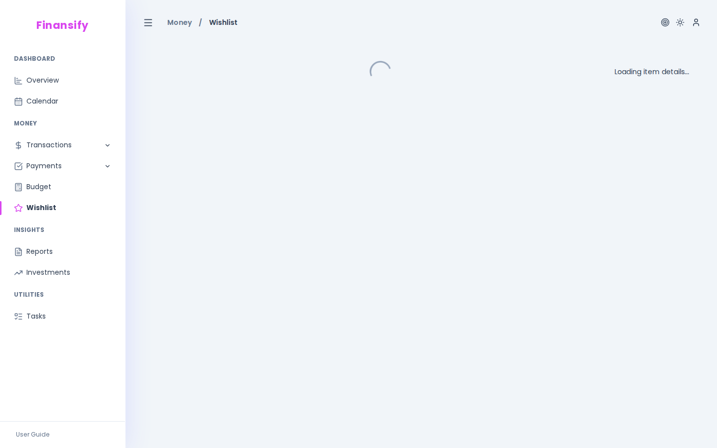 Edit form — "Purchased" toggle enabled, purchase date, transaction link (search)