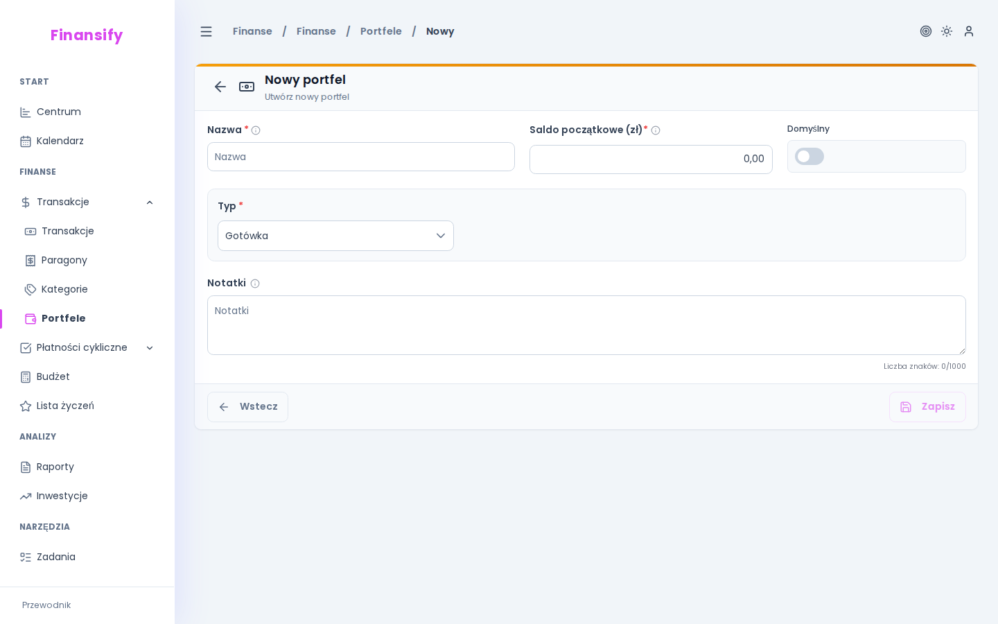 Komunikat przy próbie utworzenia 4. portfela — informacja o limicie z przyciskiem "Przejdź na Premium"
