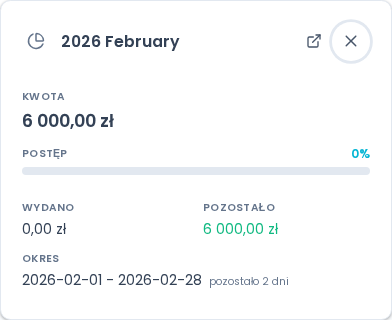 Dialog szczegółów zdarzenia — karta transakcji z nazwą, kwotą, kategorią i przyciskiem "Zobacz szczegóły"