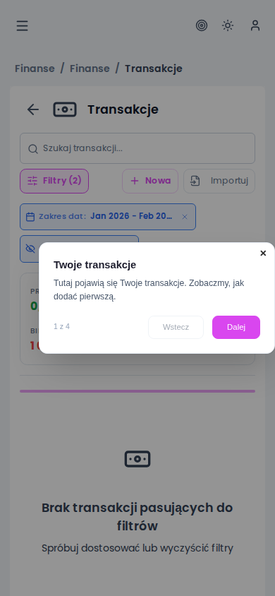 Lista transakcji na telefonie — karty z nazwą, kwotą, datą, kategorią