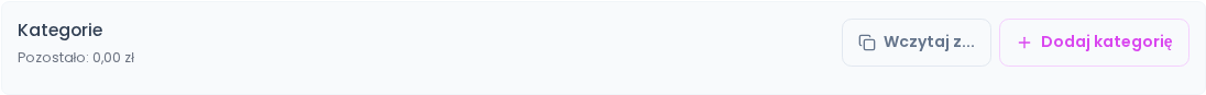 Sekcja pod-limitów kategorii — lista kategorii z kwotami, pasek pokazujący ile zostało do przydzielenia, przycisk "Dodaj kategorię"